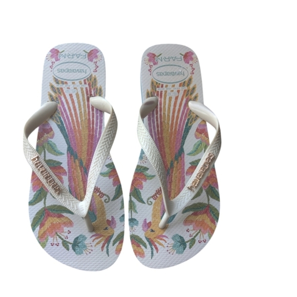 Havaianas Farm Rio Araris Sandals Flip Flops Tropical White Women's Size 11/12 - Picture 1 of 5